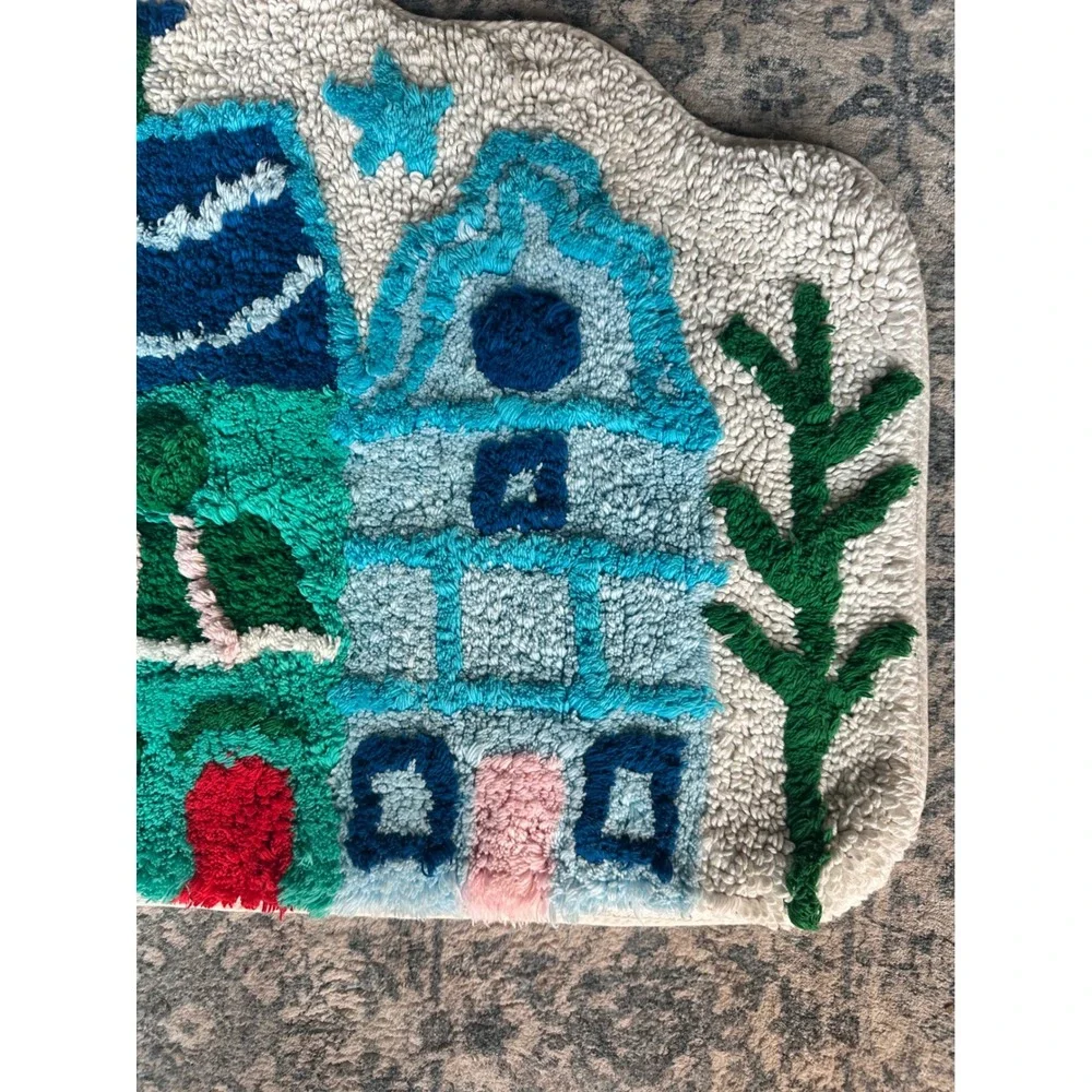 Wondershop Target Winter Village Tufted Cotton Bath Rug Blue Green Houses Star